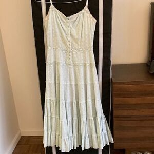 Vertigo Paris Pale Blue Cotton Eyelet Midi dress with Lace & Sequin details.